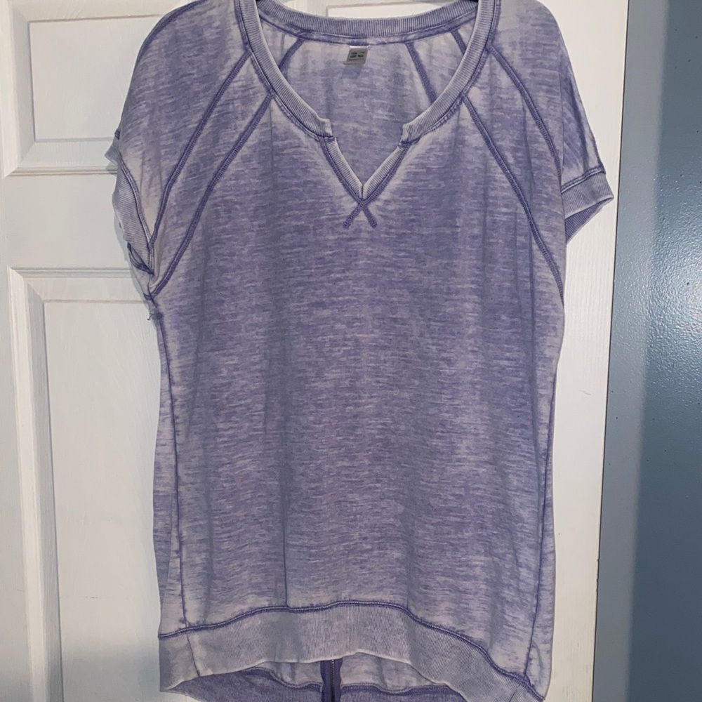 Women's Purple Short Sleeve sweat shirt type Top.